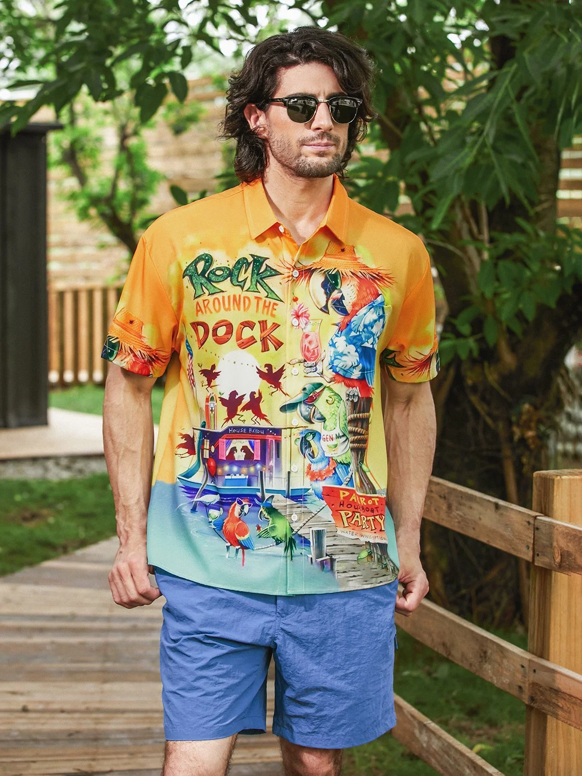 Aloha Parrots Chest Pocket Short Sleeve Hawaiian Shirt