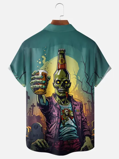 Moisture-wicking Oktoberfest Zombie Chest Pocket Hawaiian Shirt