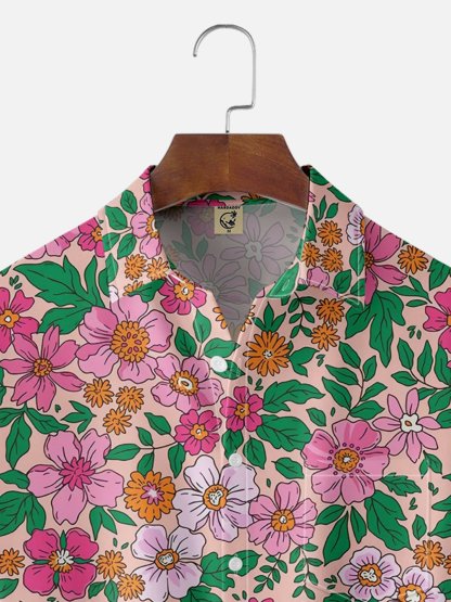 Moisture-wicking Floral Chest Pocket Hawaiian Shirt