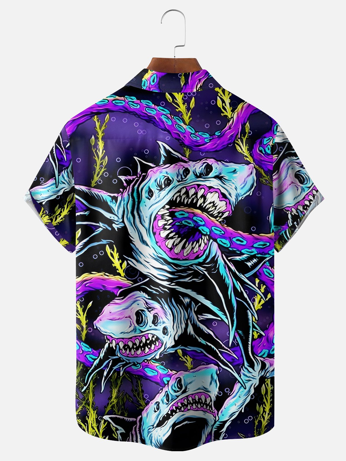 Moisture-wicking Ocean Abstract Shark Chest Pocket Hawaiian Shirt