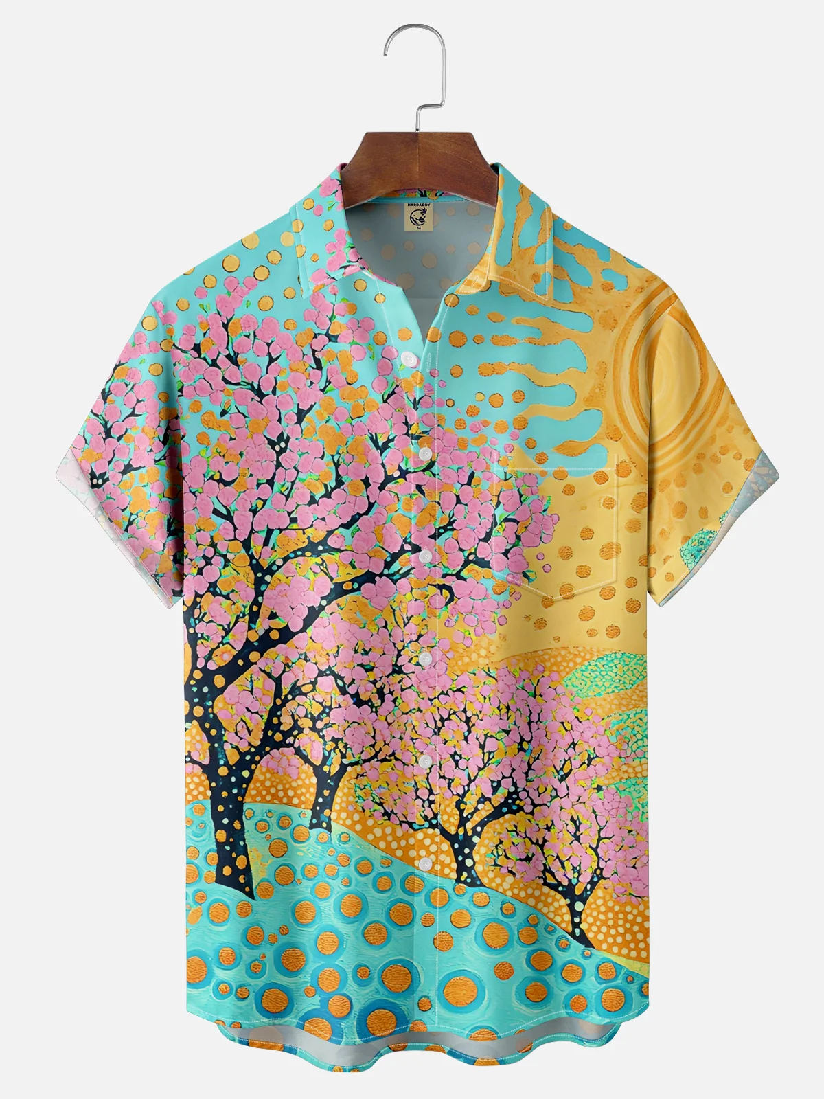 Artist Neika Landscape Cherry Blossom Tree Chest Pocket Hawaiian Shirt