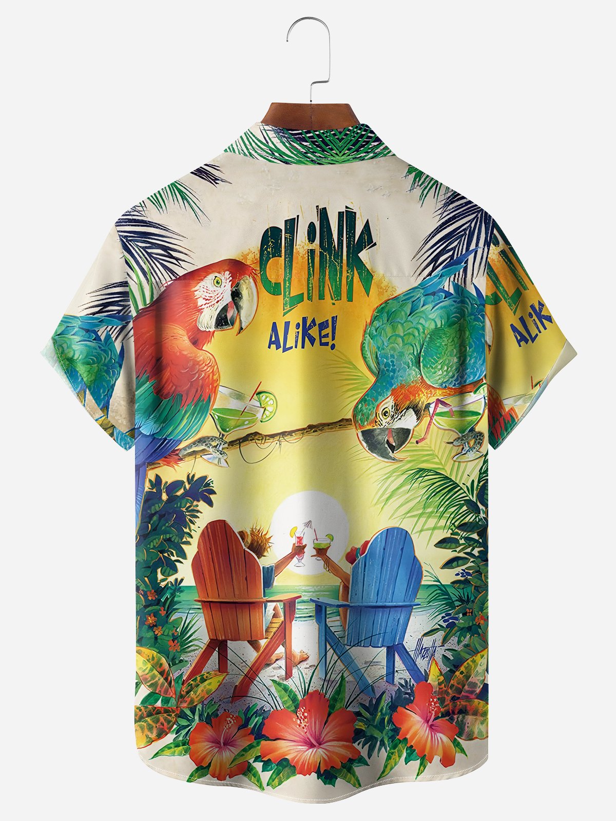 Parrot Cocktail Chest Pocket Short Sleeve Hawaiian Shirt