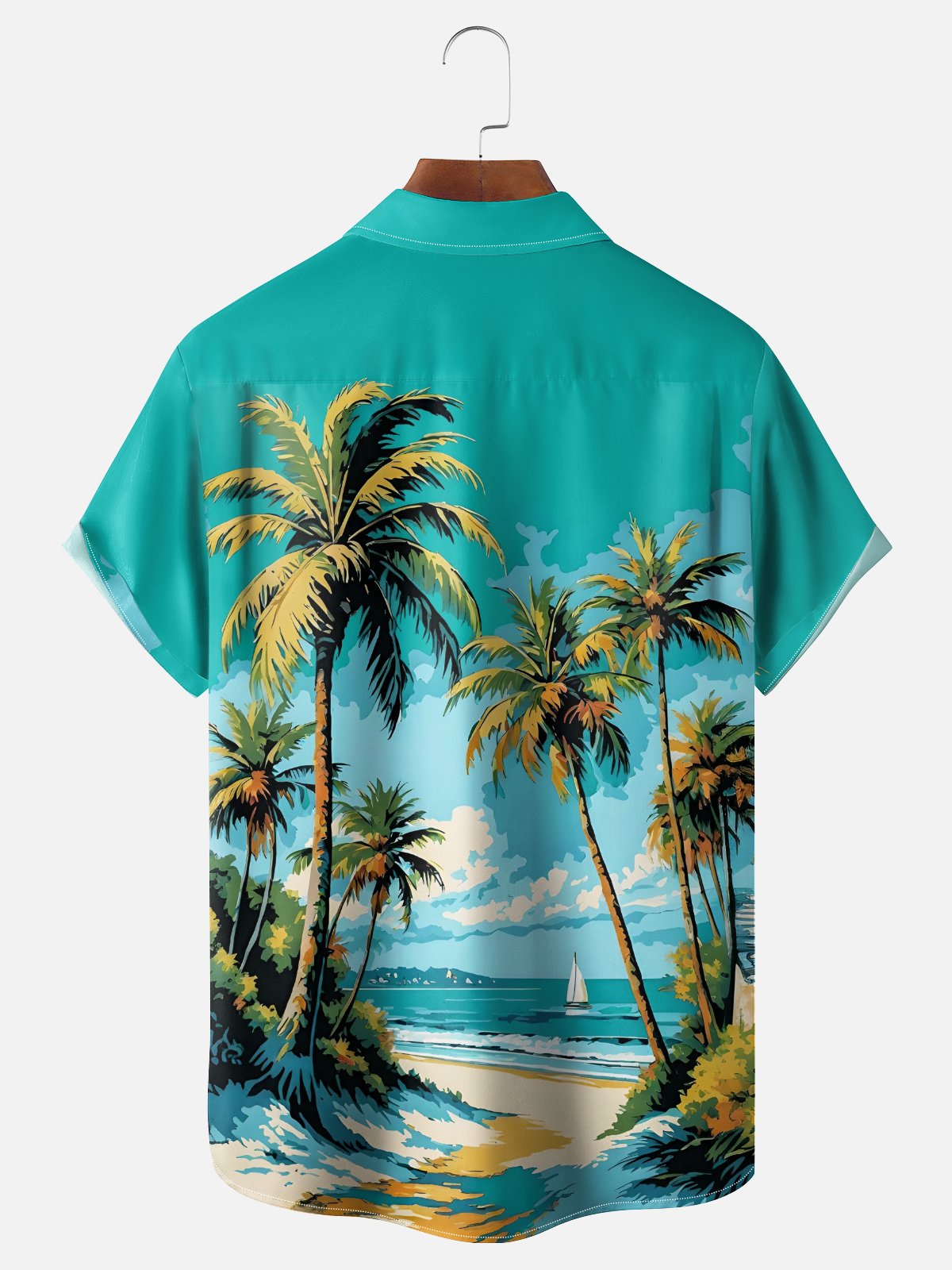 Moisture-wicking Coconut Tree Beach Chest Pocket Hawaiian Shirt