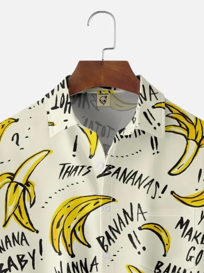 Moisture-wicking Abstract Banana Art Chest Pocket Hawaiian Shirt