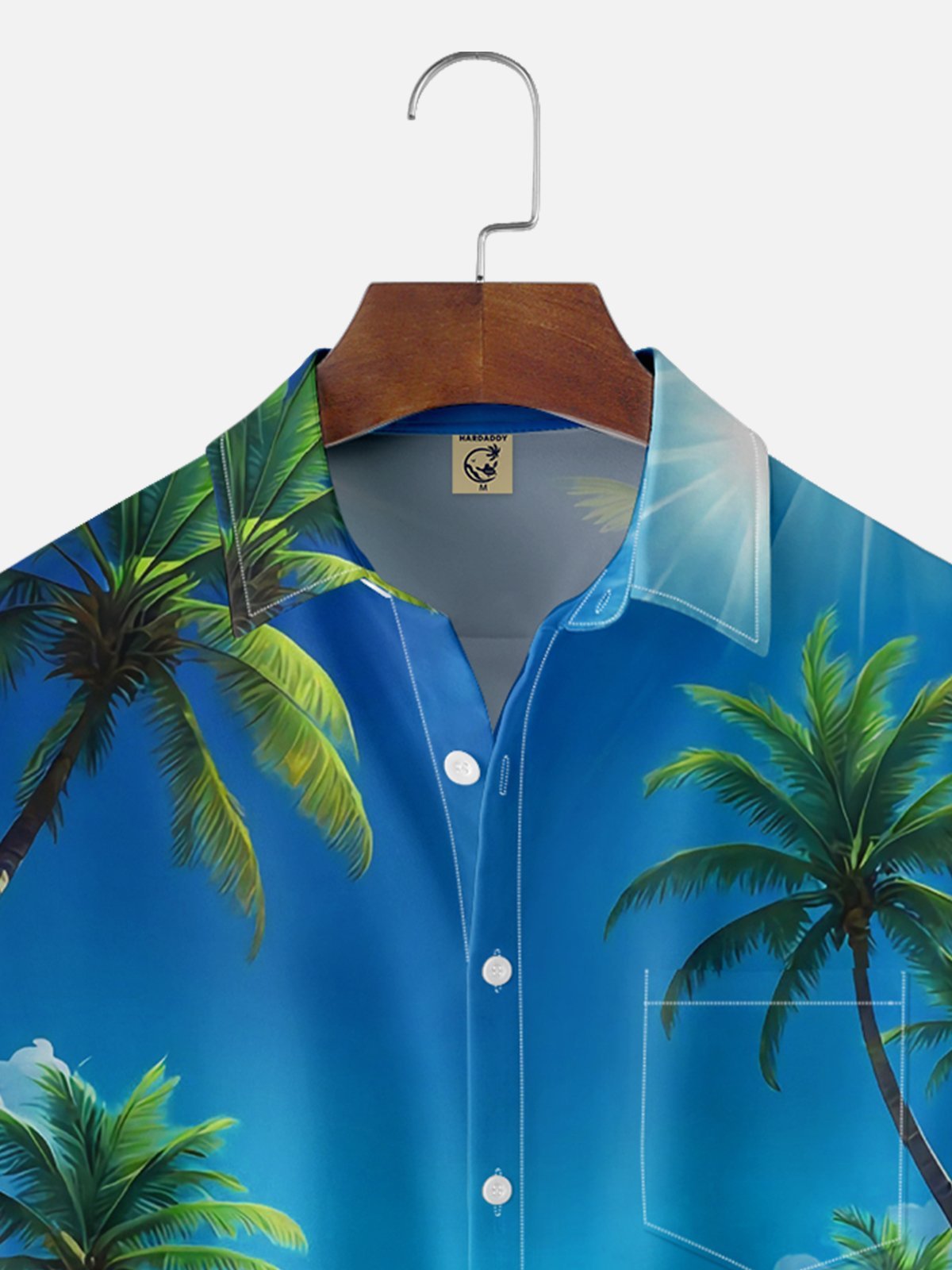 Moisture-wicking Vintage Car Palm Tree Chest Pocket Hawaiian Shirt