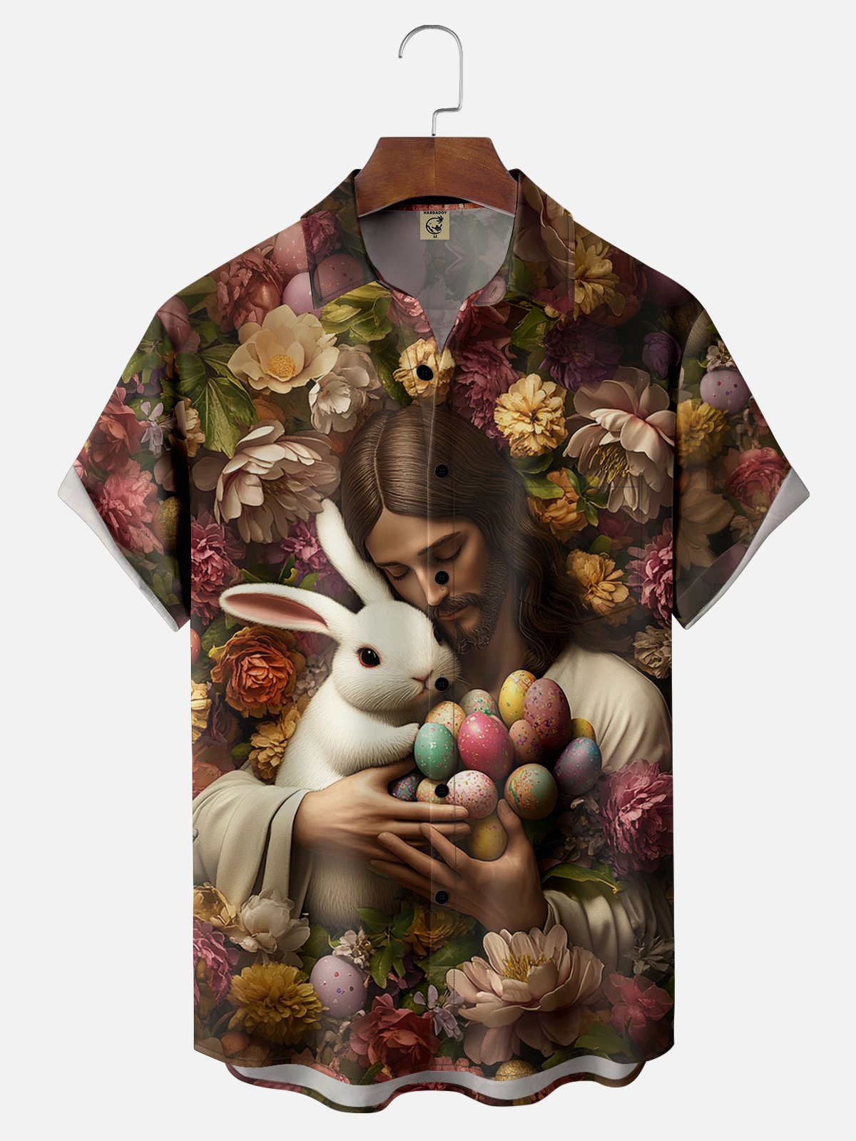 Moisture-wicking Easter Christian Jesus Bunny Rabbit Eggs Chest Pocket Casual Shirt