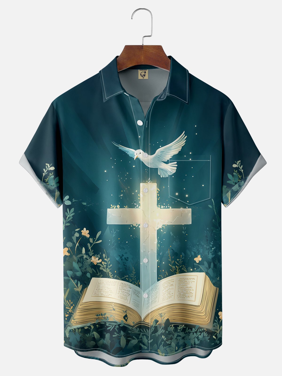 Moisture-wicking Easter Cross Chest Pocket Casual Shirt