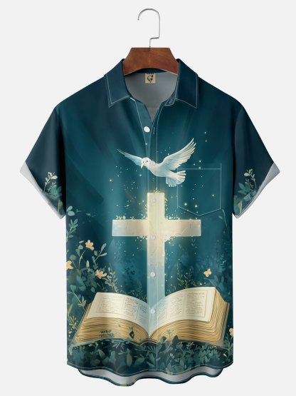 Moisture-wicking Easter Cross Chest Pocket Casual Shirt