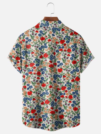 Moisture-wicking Floral Chest Pocket Hawaiian Shirt