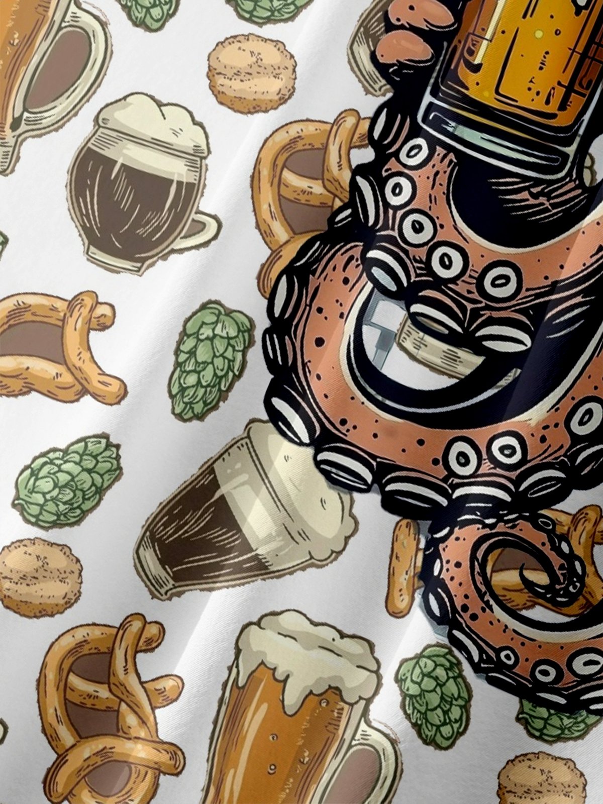 Moisture-wicking Beer Octopus Chest Pocket Hawaiian Shirt