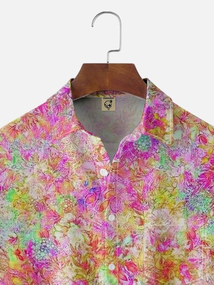 Moisture-wicking Art Floral Chest Pocket Hawaiian Shirt