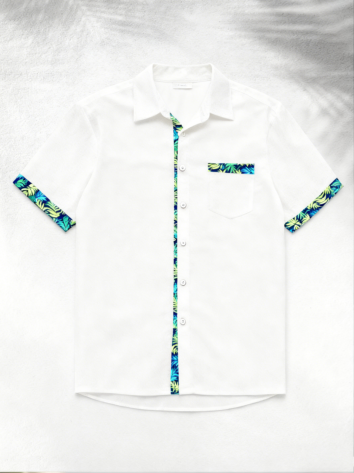 Linen Texture Plant Based Solid Color Patchwork Chest Pocket Holiday Hawaiian Shirt