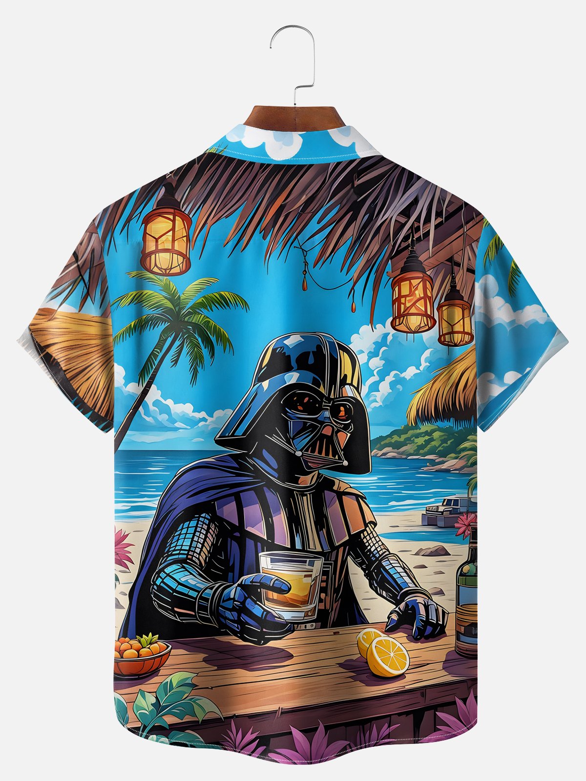 Big Size Moisture-wicking Star Beach Coconut Tree Chest Pocket Hawaiian Shirt