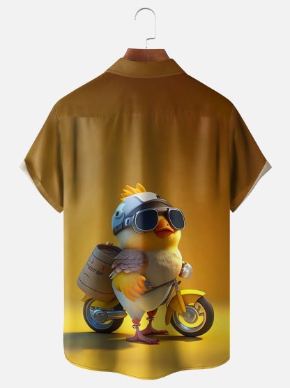 Moisture-wicking Bicycle Chicken Chest Pocket Hawaiian Shirt