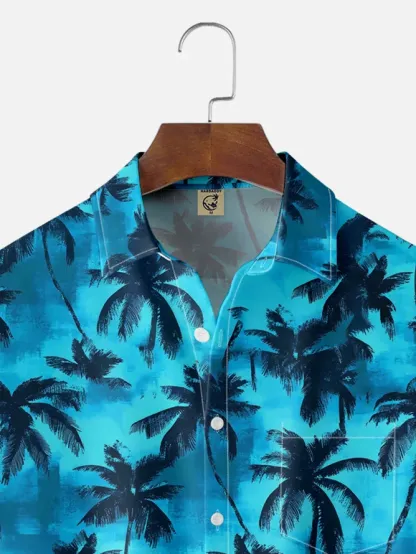 Tall Size Moisture-wicking Palm Tree Chest Pocket Hawaiian Shirt