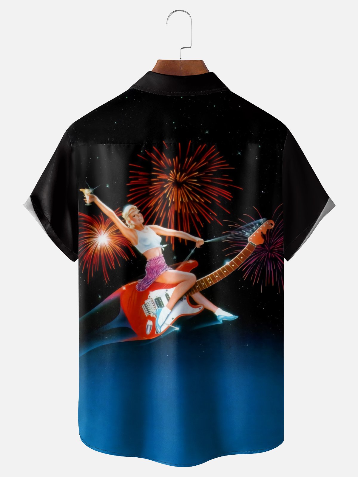 Moisture Wicking Beauty Guitar Chest Pocket Hawaiian Shirt