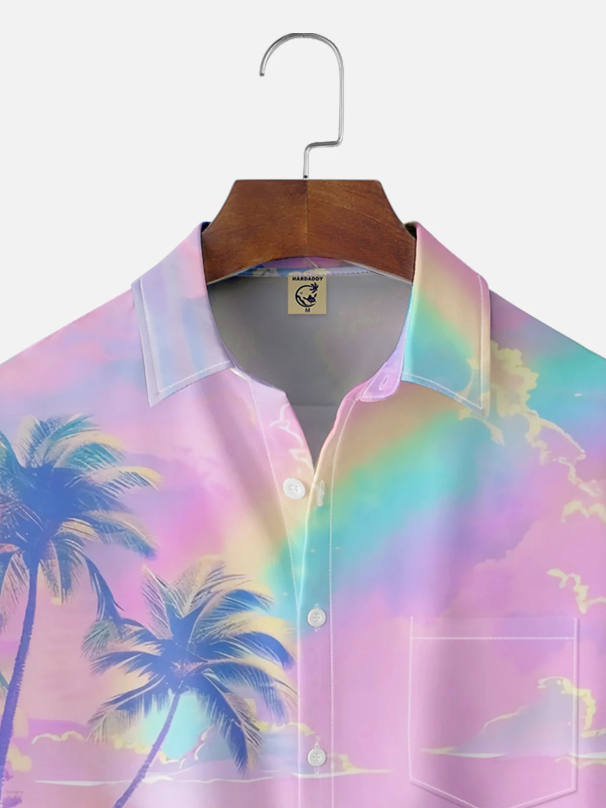 Moisture-wicking Coconut Tree Beach Wave Chest Pocket Hawaiian Shirt