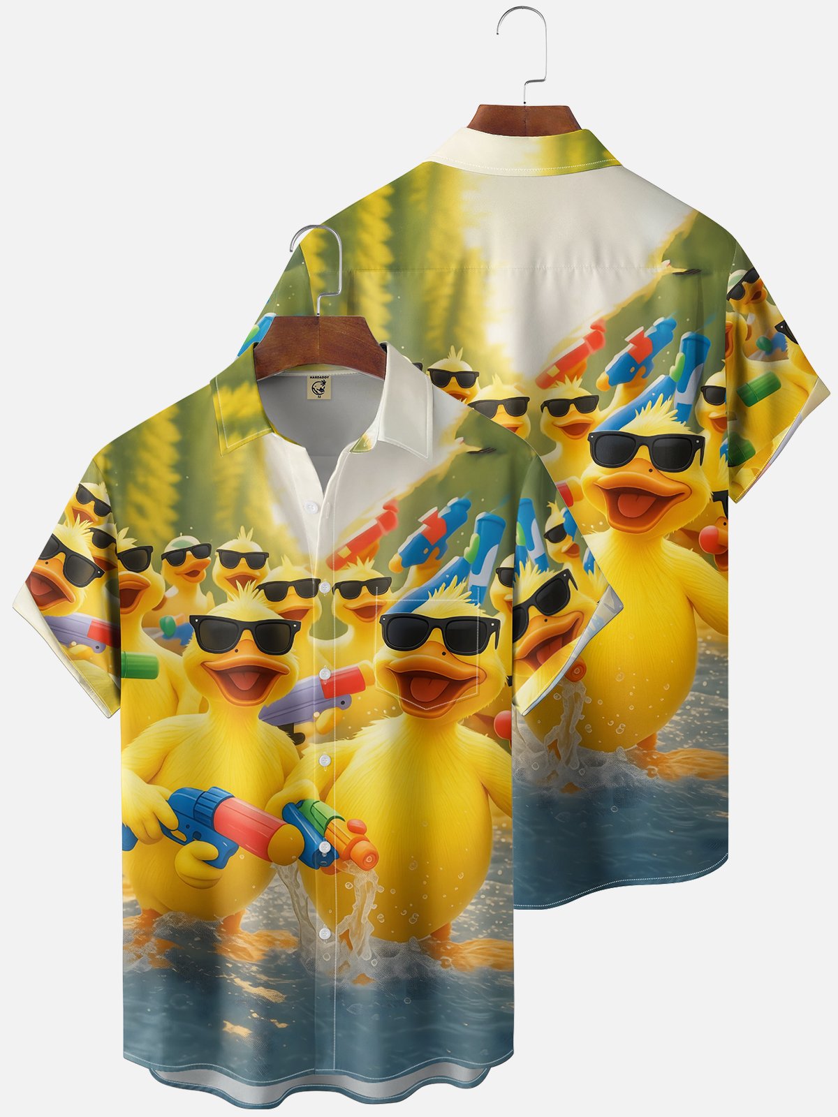 Moisture-Wicking Fun Pool Duck Chest Pocket Holiday Hawaiian Shirt