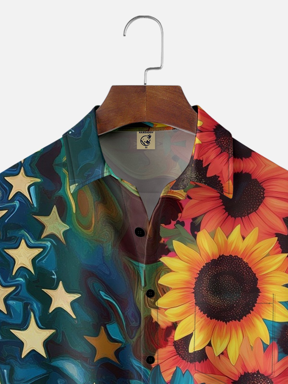 Moisture-wicking American Independence Day Memorial Day Sunflower Chest Pocket Casual Shirt