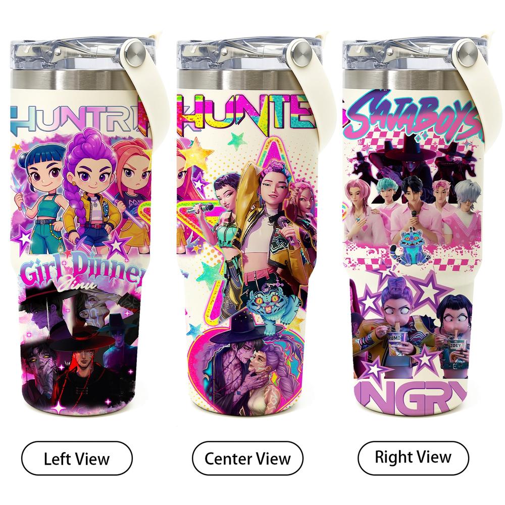 1 Pc 30oz insulated mug, double wall skinny vacuum cup with leak-proof lid, hot cold drinks tumbler, keeps hot 12 hours cold 24 hours, anime style colorful print, stainless steel thermal travel mug, gift for women men, Christmas birthday holiday present