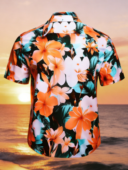 Moisture-wicking Floral Chest Pocket Hawaiian Shirt