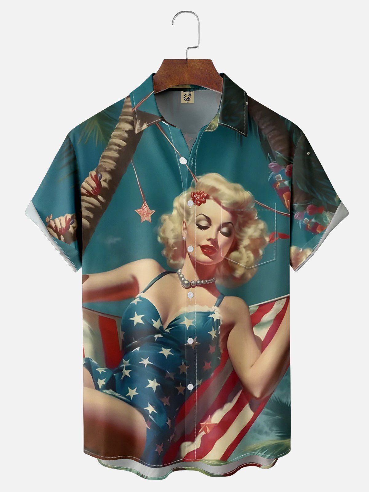 Moisture Wicking Beach American Vintage Beauty Chest Pocket Hawaiian Shirt
