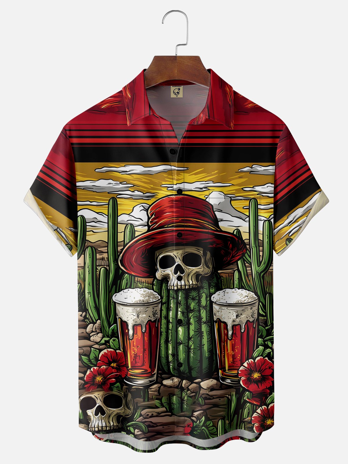 Moisture-wicking Cinco de Mayo Day of the Dead Mexican Skull Beer Chest Pocket Casual Shirt