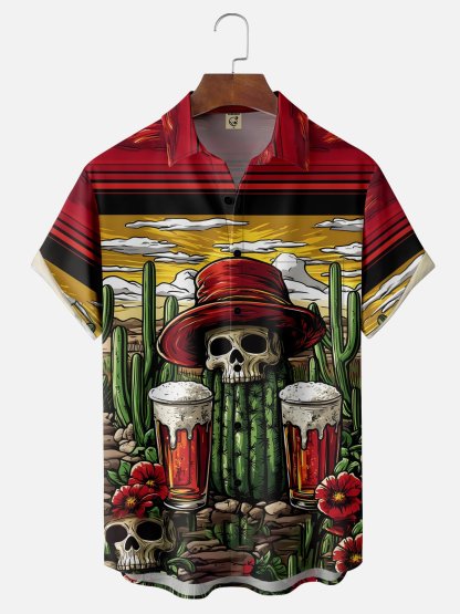 Moisture-wicking Cinco de Mayo Day of the Dead Mexican Skull Beer Chest Pocket Casual Shirt