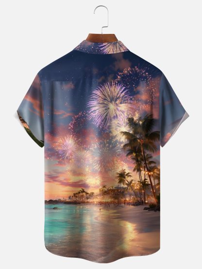 Moisture-wicking Coconut Tree Beach Chest Pocket Hawaiian Shirt