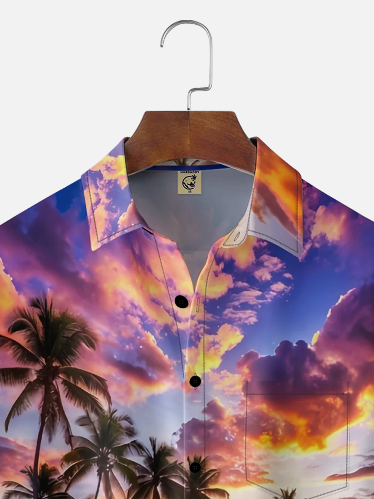 Moisture-wicking Coconut Trees Beach Chest Pocket Hawaiian Shirt