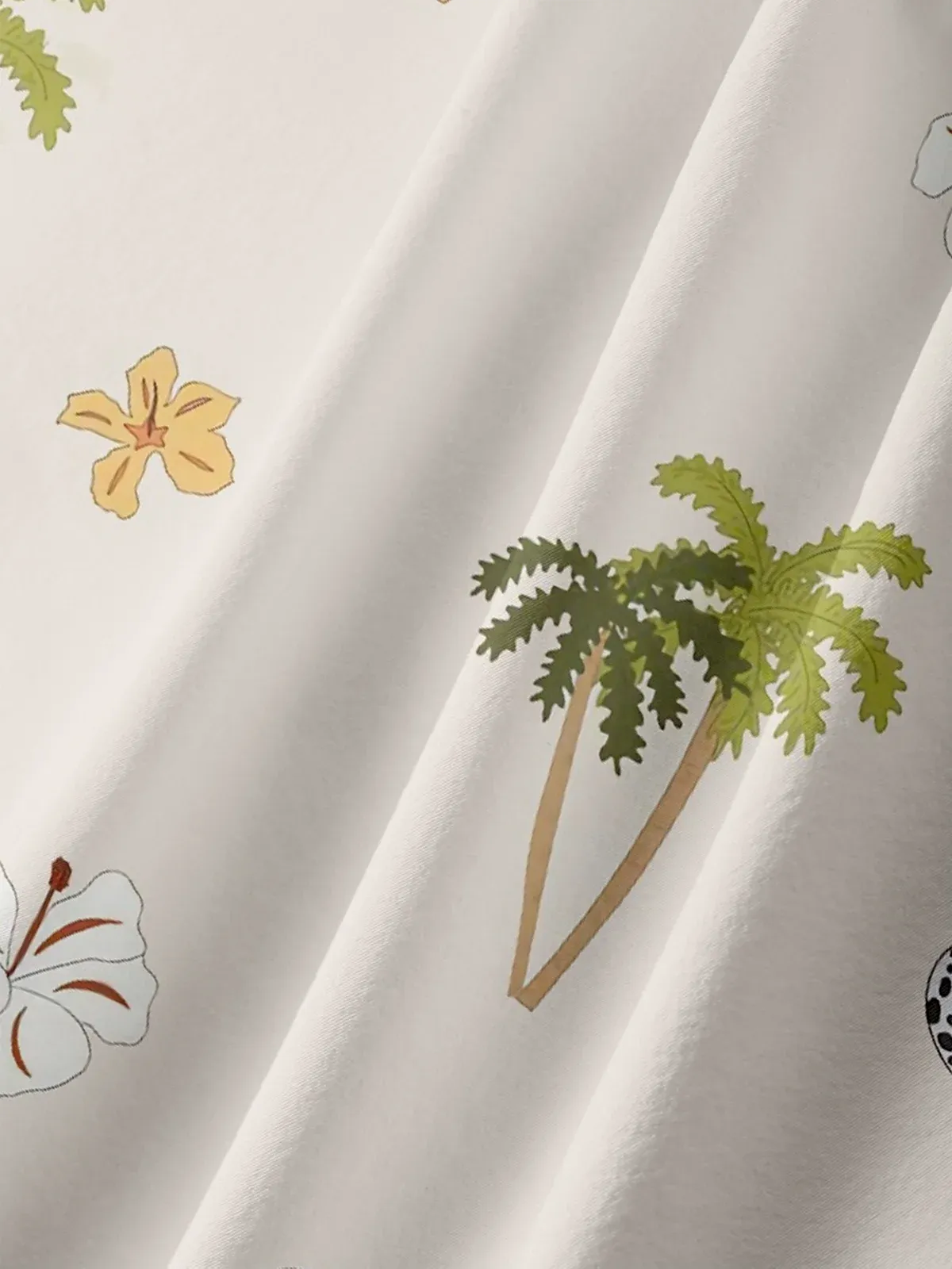 Moisture-wicking Palm Tree Floral Shell Chest Pocket Hawaiian Shirt