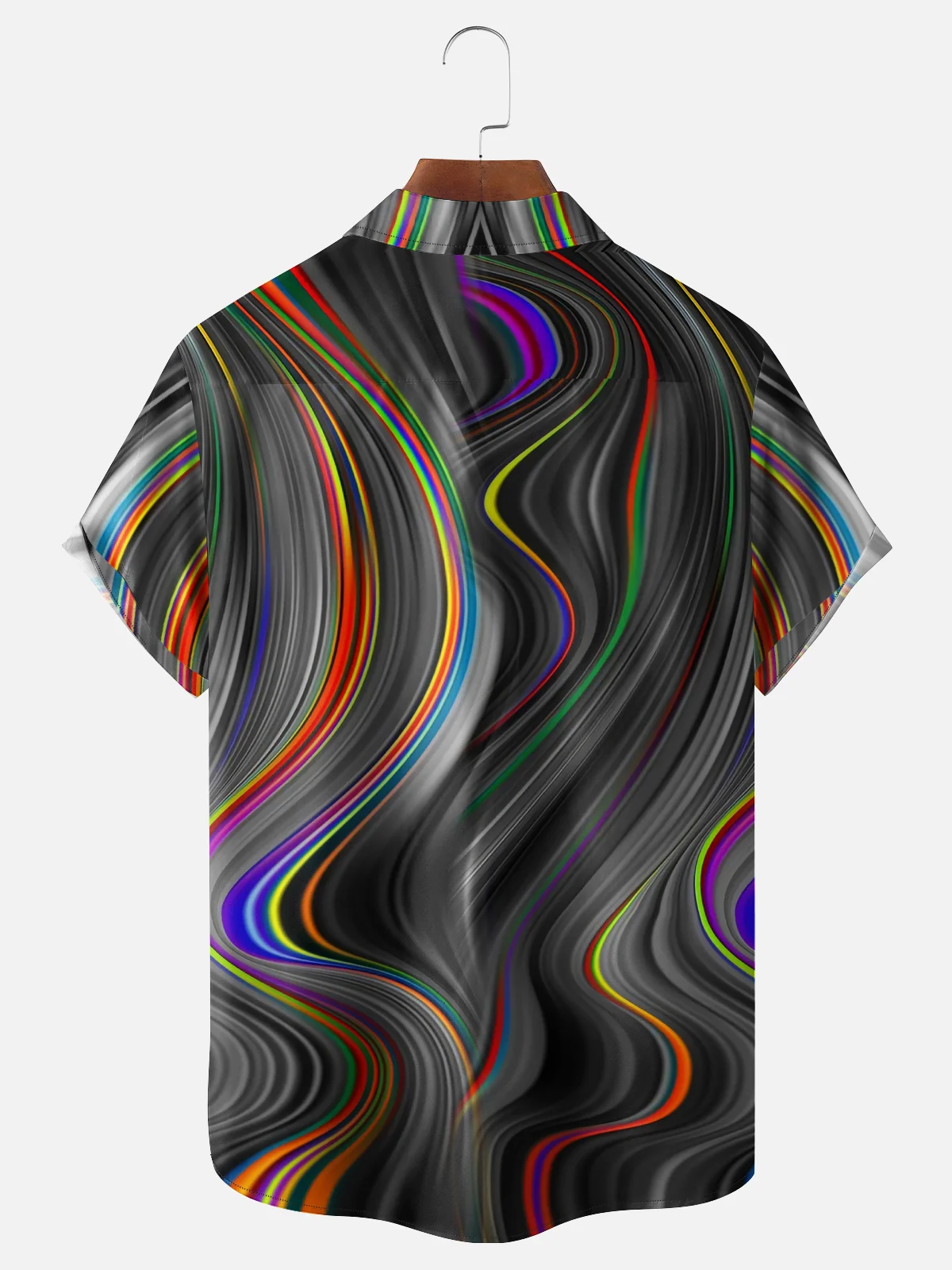 Mens 3D Abstract Print Casual Breathable Chest Pocket Short Sleeve Hawaiian Shirt