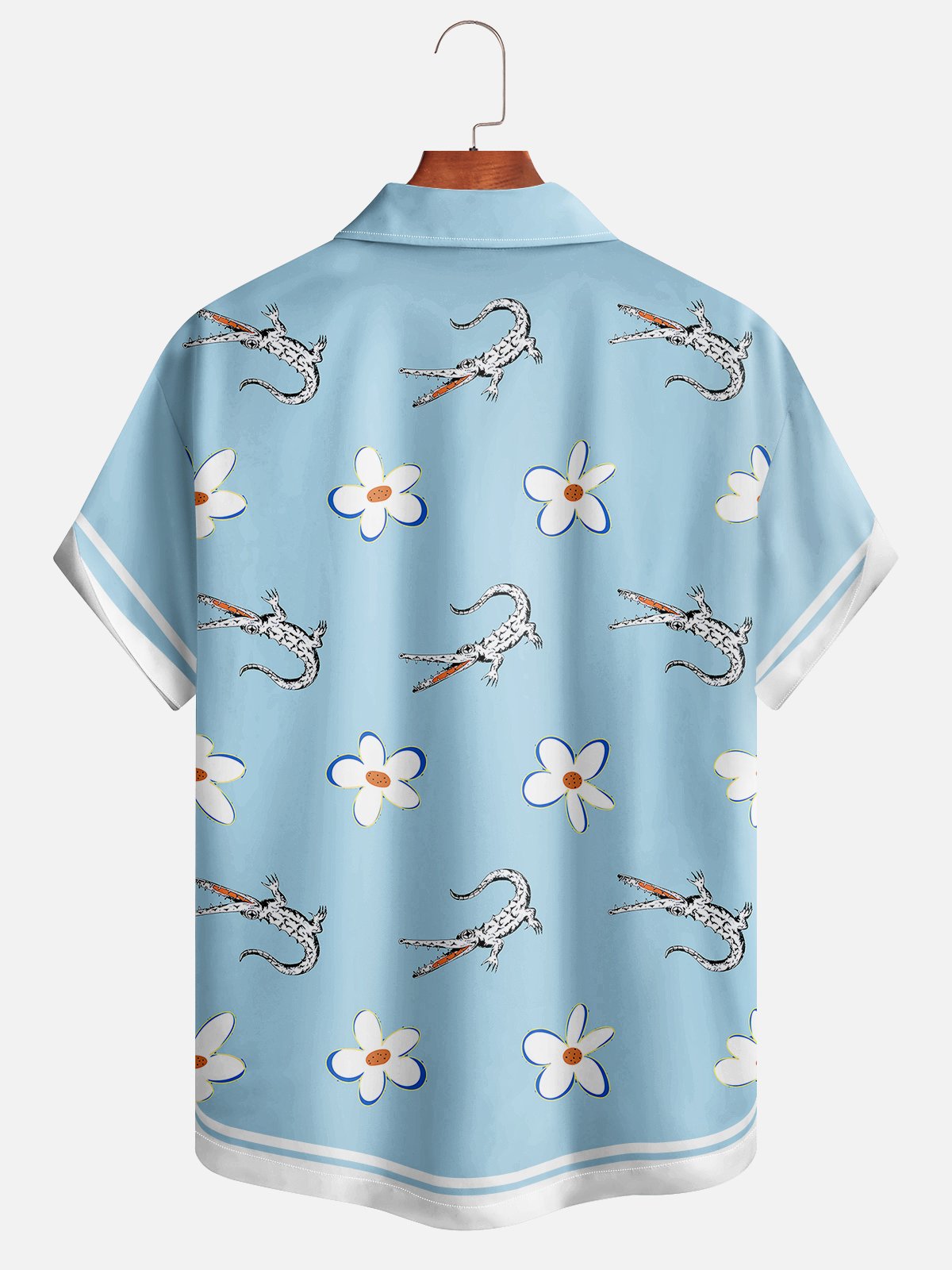 Moisture Wicking White Lotus Crocodile Chest Pocket Hawaiian Shirt