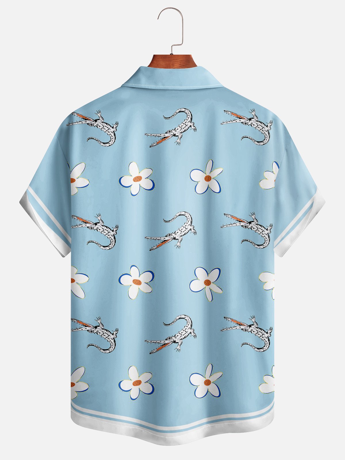 Moisture Wicking White Lotus Crocodile Chest Pocket Hawaiian Shirt