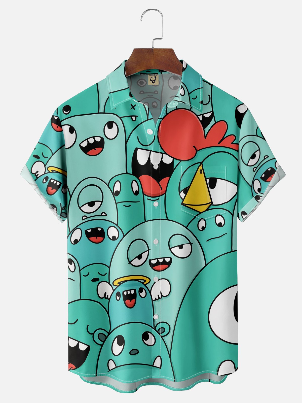 Moisture-wicking Cartoon Chest Pocket Casual Shirt