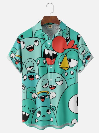 Moisture-wicking Cartoon Chest Pocket Casual Shirt