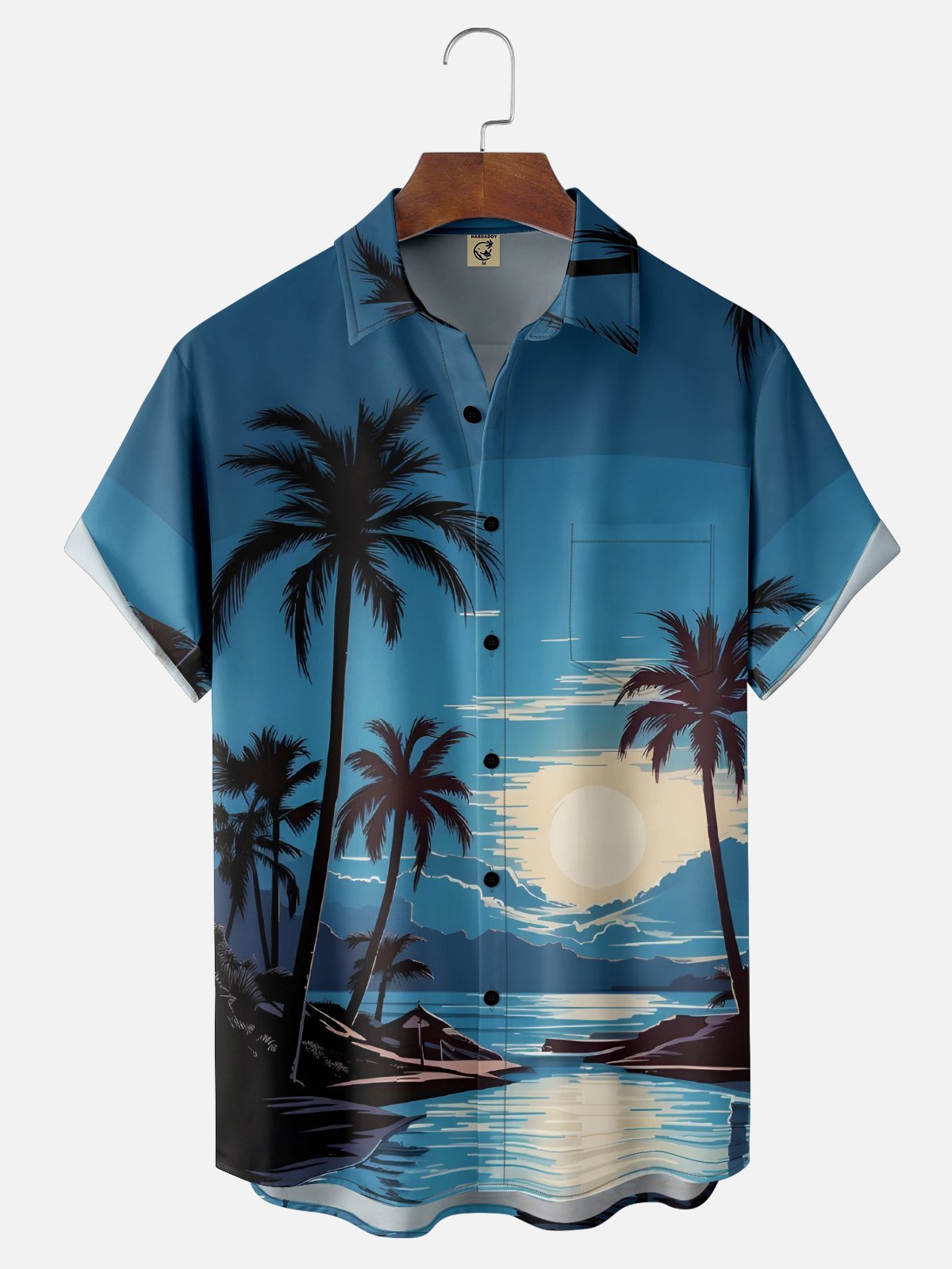 Moisture-wicking Coconut Tree Beach Chest Pocket Hawaiian Shirt