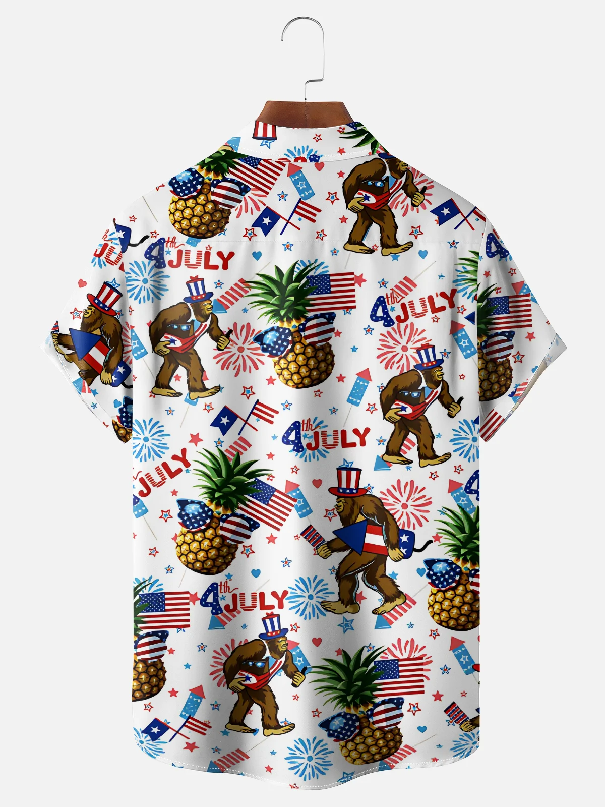 Moisture-Wicking Independence Day Anniversary American Flag Bigfoot Chest Pocket Holiday Hawaiian Shirt