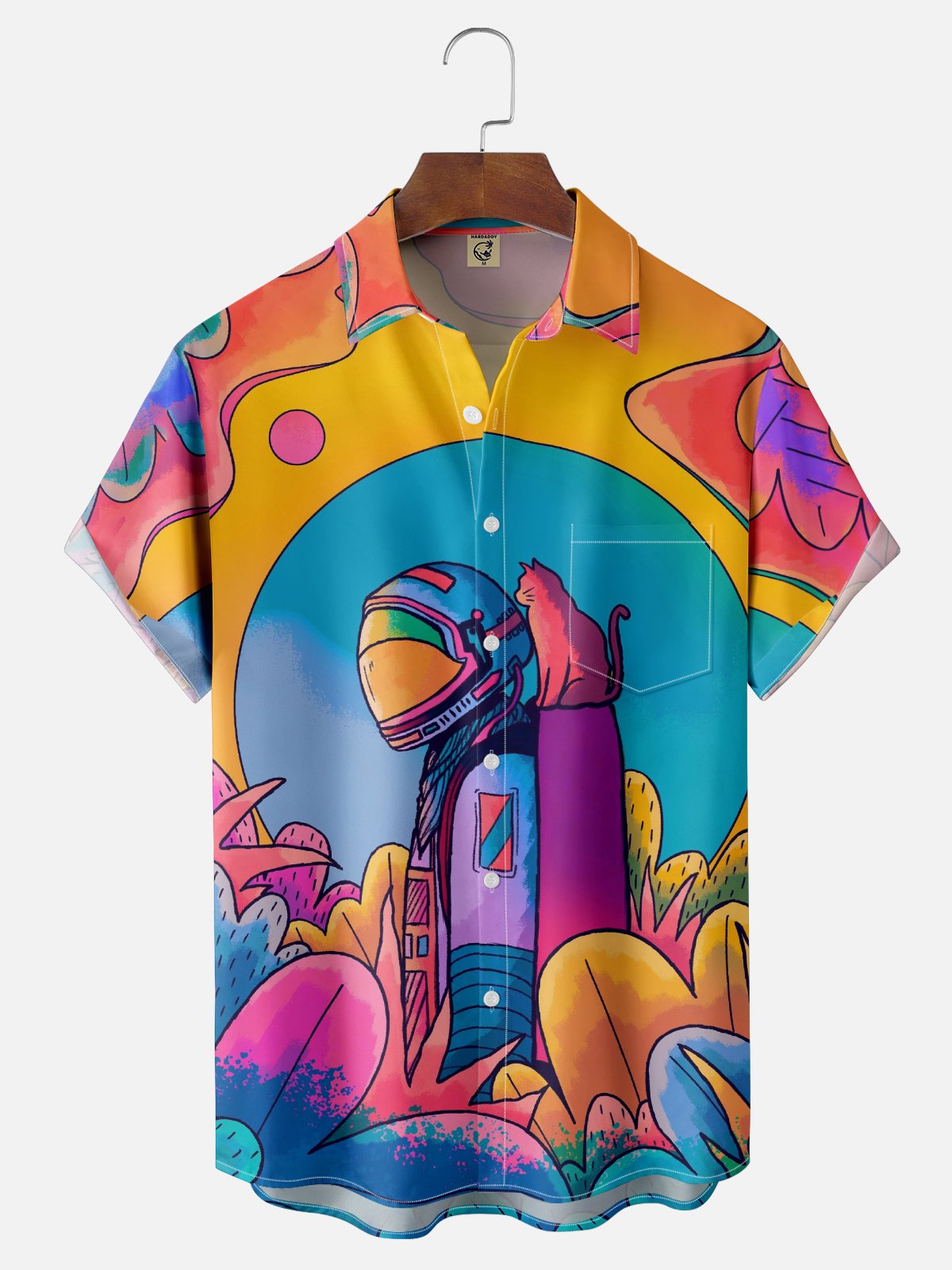 x Stephen Wade Moisture Wicking Abstract Art Landscape Chest Pocket Hawaiian Shirt