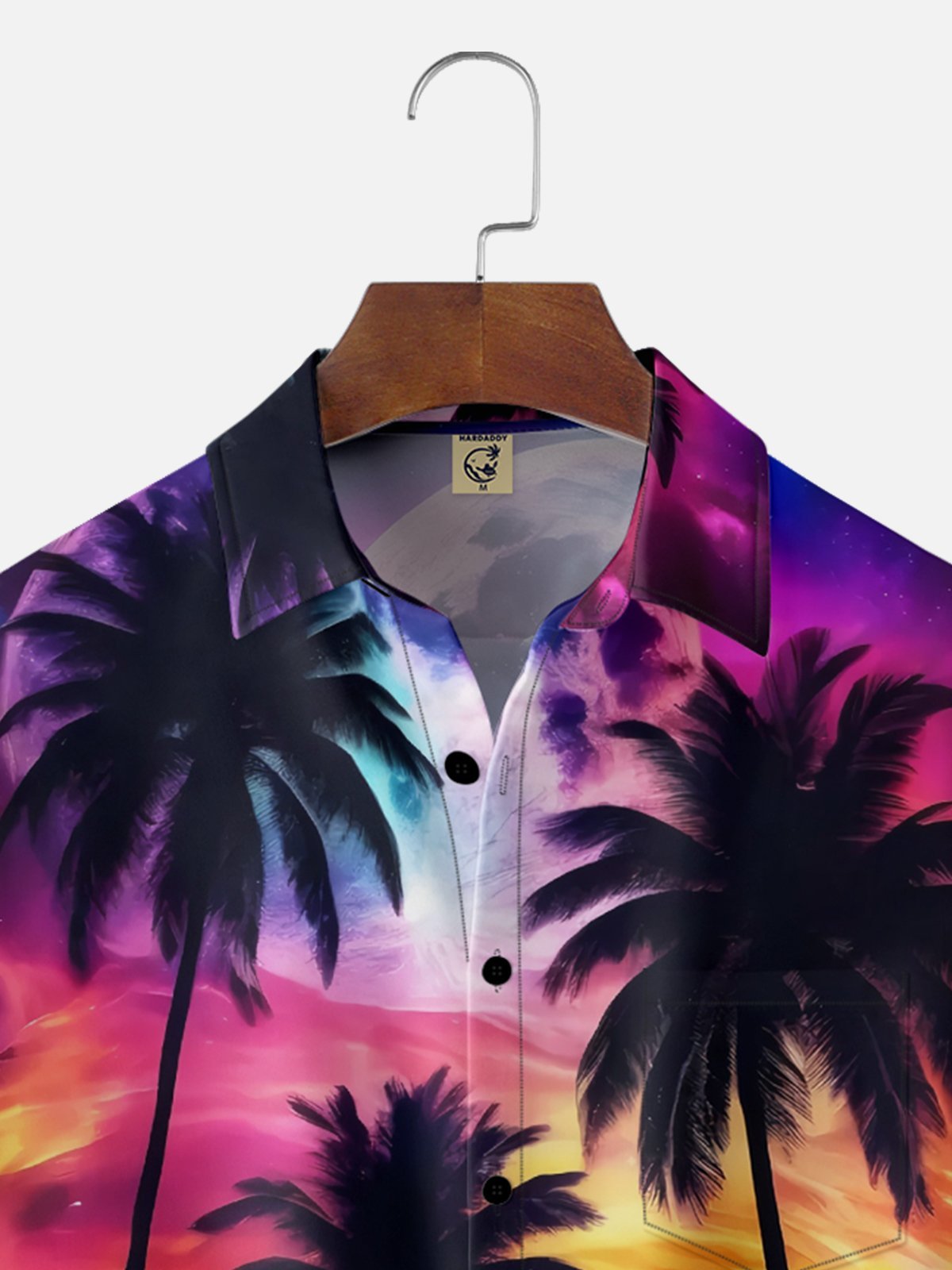 Moisture-wicking Dreamy Avant-garde Beach Coconut Tree Chest Pocket Hawaiian Shirt