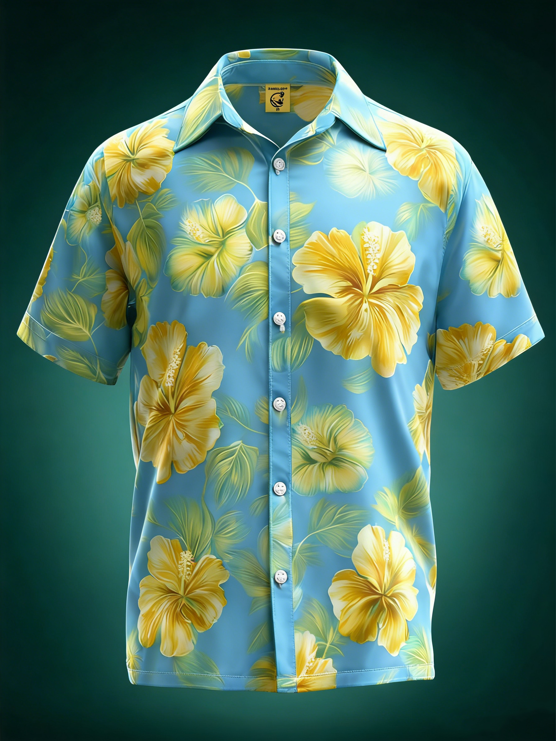 Moisture-wicking Tropical Hibiscus Floral Chest Pocket Hawaiian Shirt