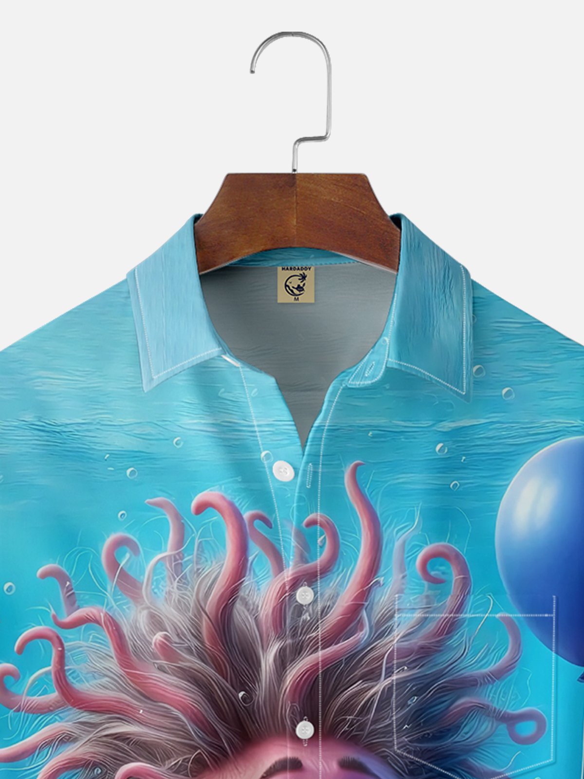 Moisture-wicking Ocean Octopus Balloon Blue Chest Pocket Hawaiian Shirt