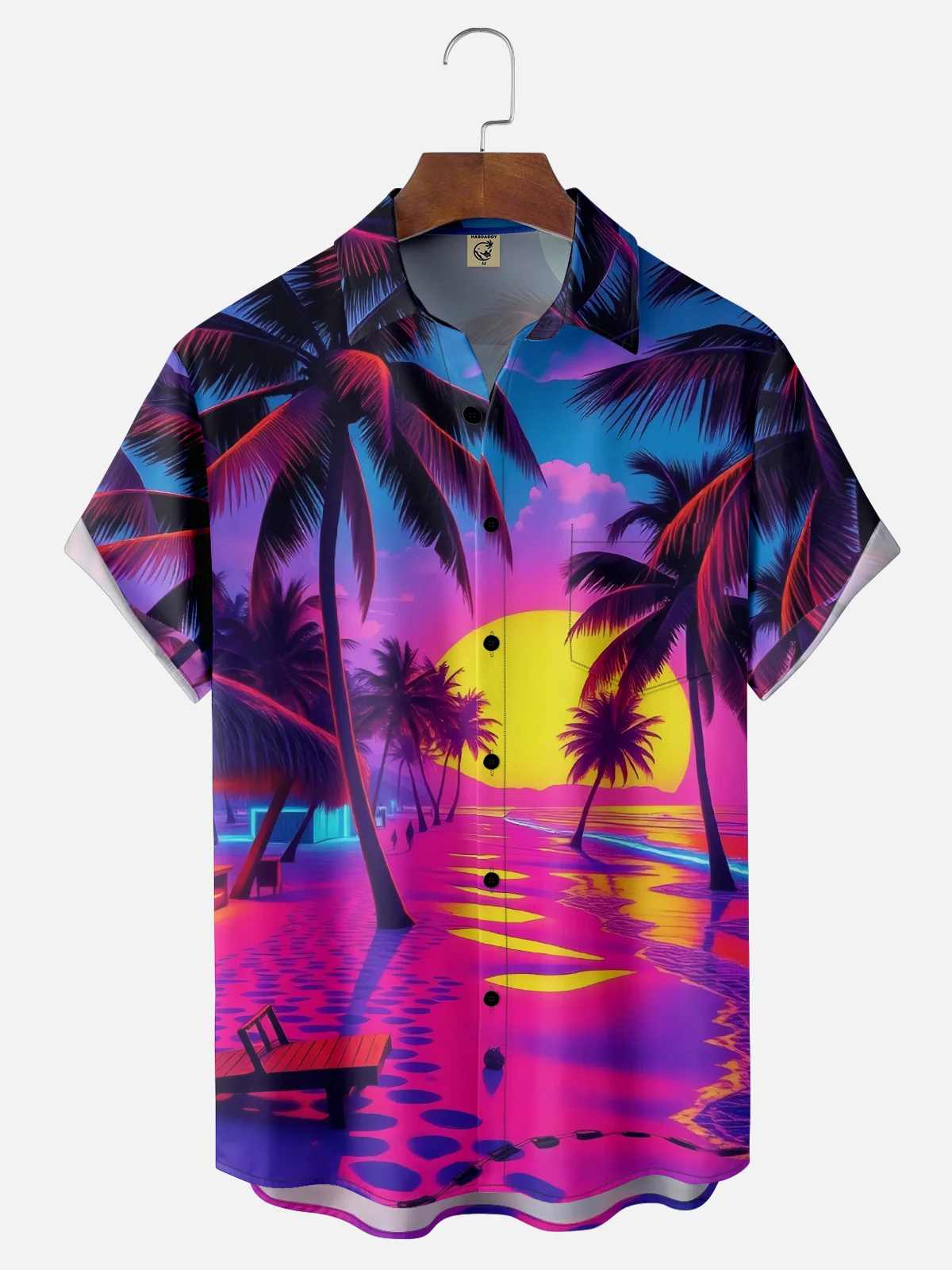 Moisture-wicking Dreamy Beach Coconut Tree Young Chest Pocket Hawaiian Shirt