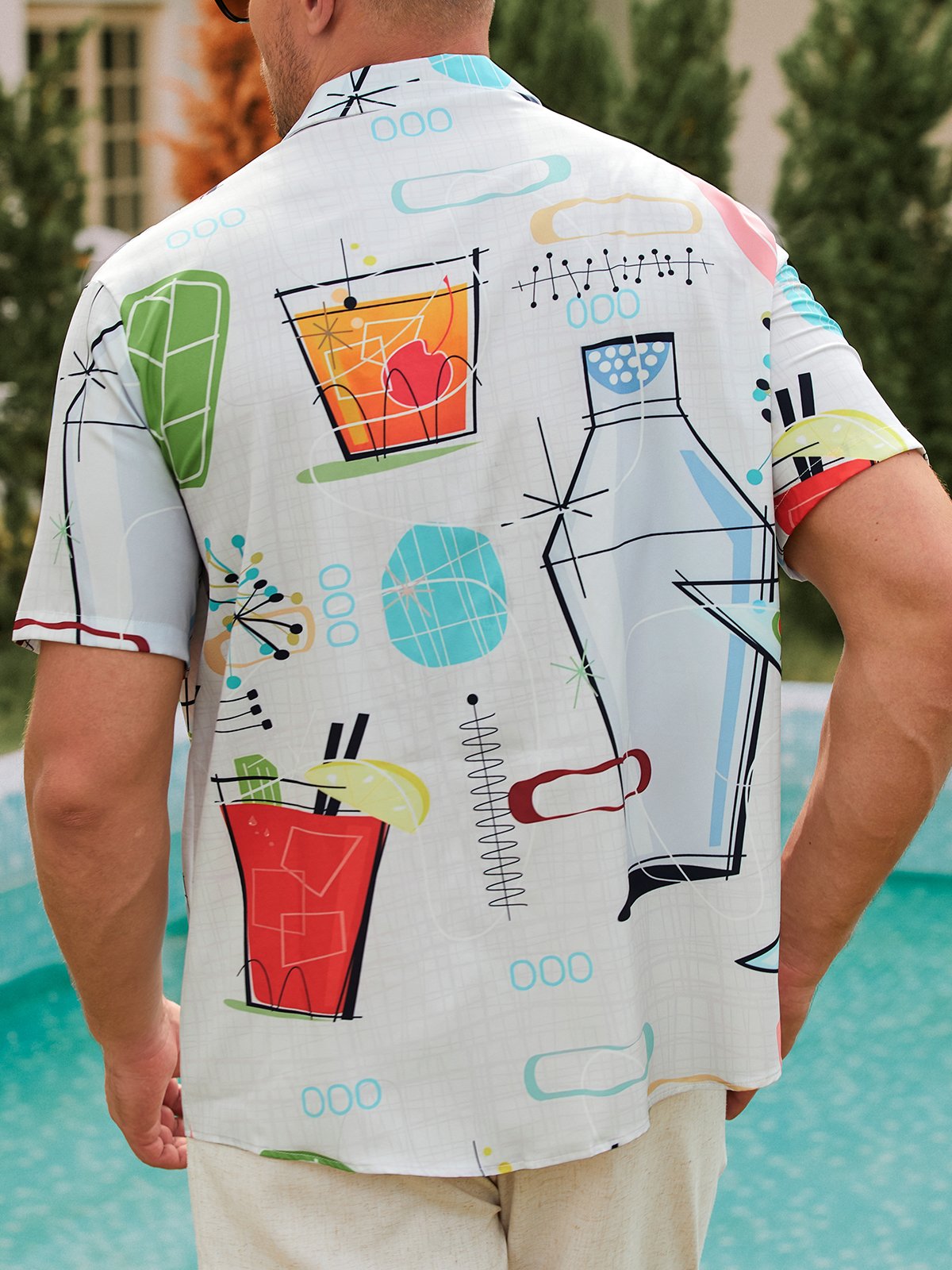Men's Geometric Casual Short Sleeve Hawaiian Shirt with Chest Pocket