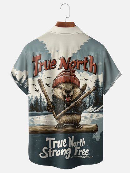 Moisture Wicking Canada Day Beaver Chest Pocke Holiday Hawaiian Shirt