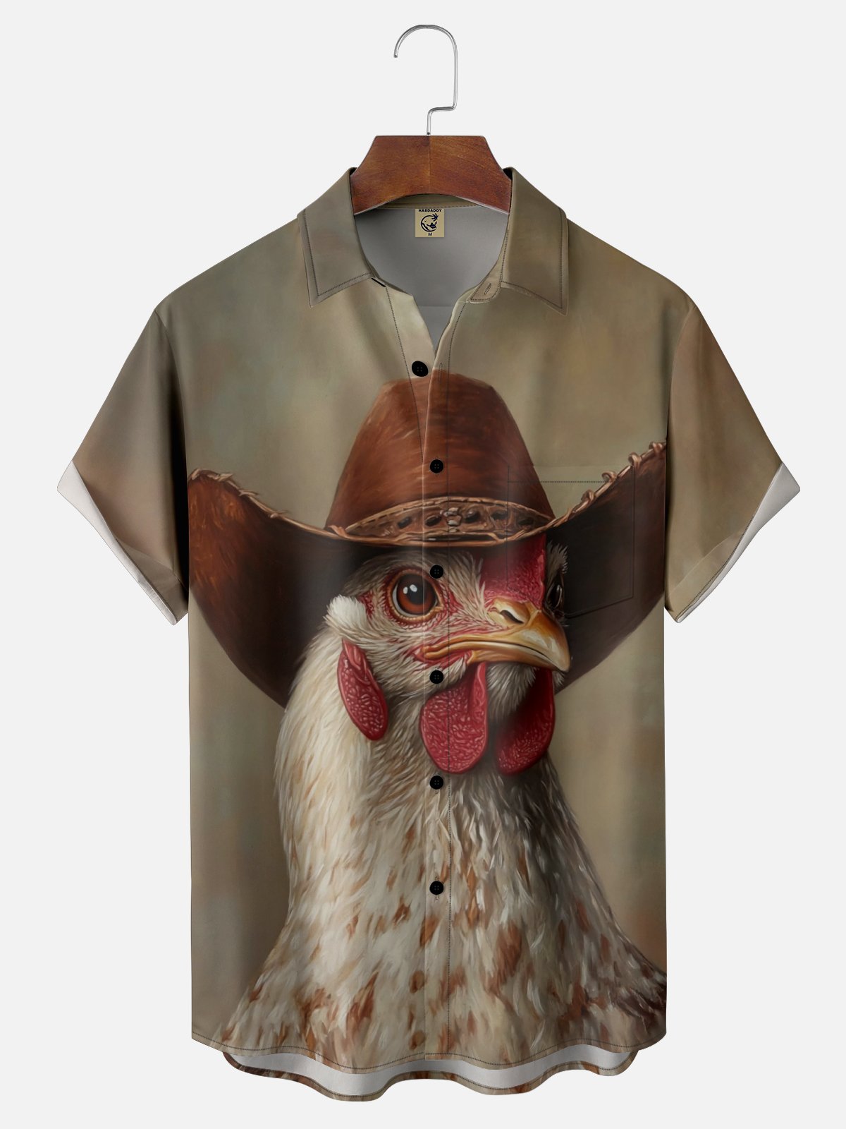 Moisture Wicking Cowboy Hat With Chicken Gradient Color Abstract Painting Chest Pocket Hawaiian Shirt