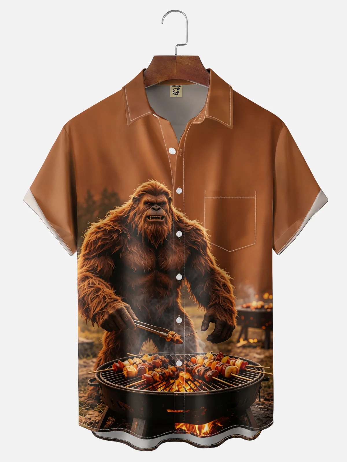 Moisture-Wicking Gradient BBQ Bigfoot Chest Pocket Hawaiian Shirt