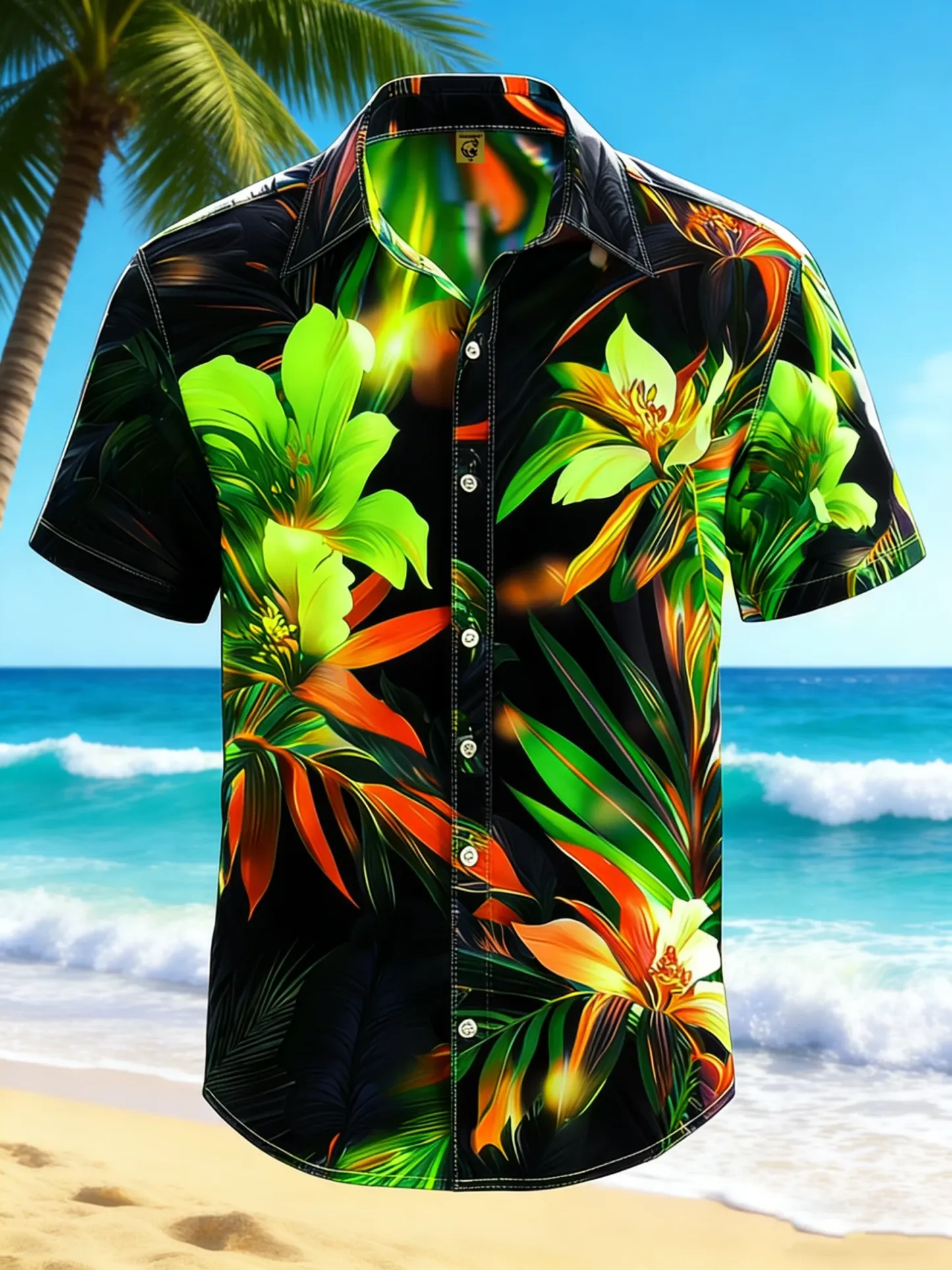 Moisture-wicking Tropical Palm Tree Chest Pocket Hawaiian Shirt