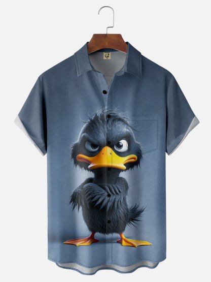 Moisture-wicking Angry Duck Chest Pocket Hawaiian Shirt