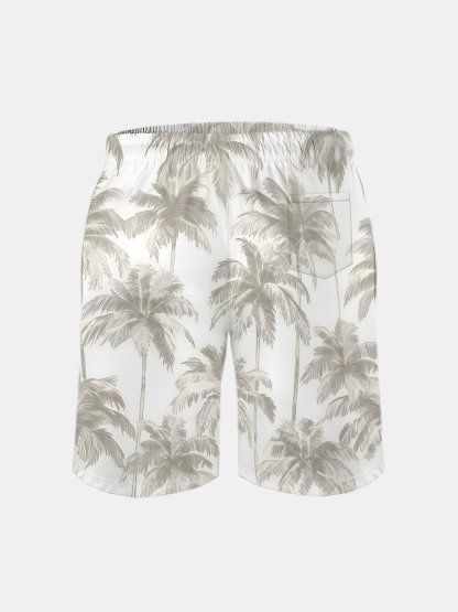 Men's Swim Trunks Hawaiian Tropical Palm Tree Beach Shorts with Pockets